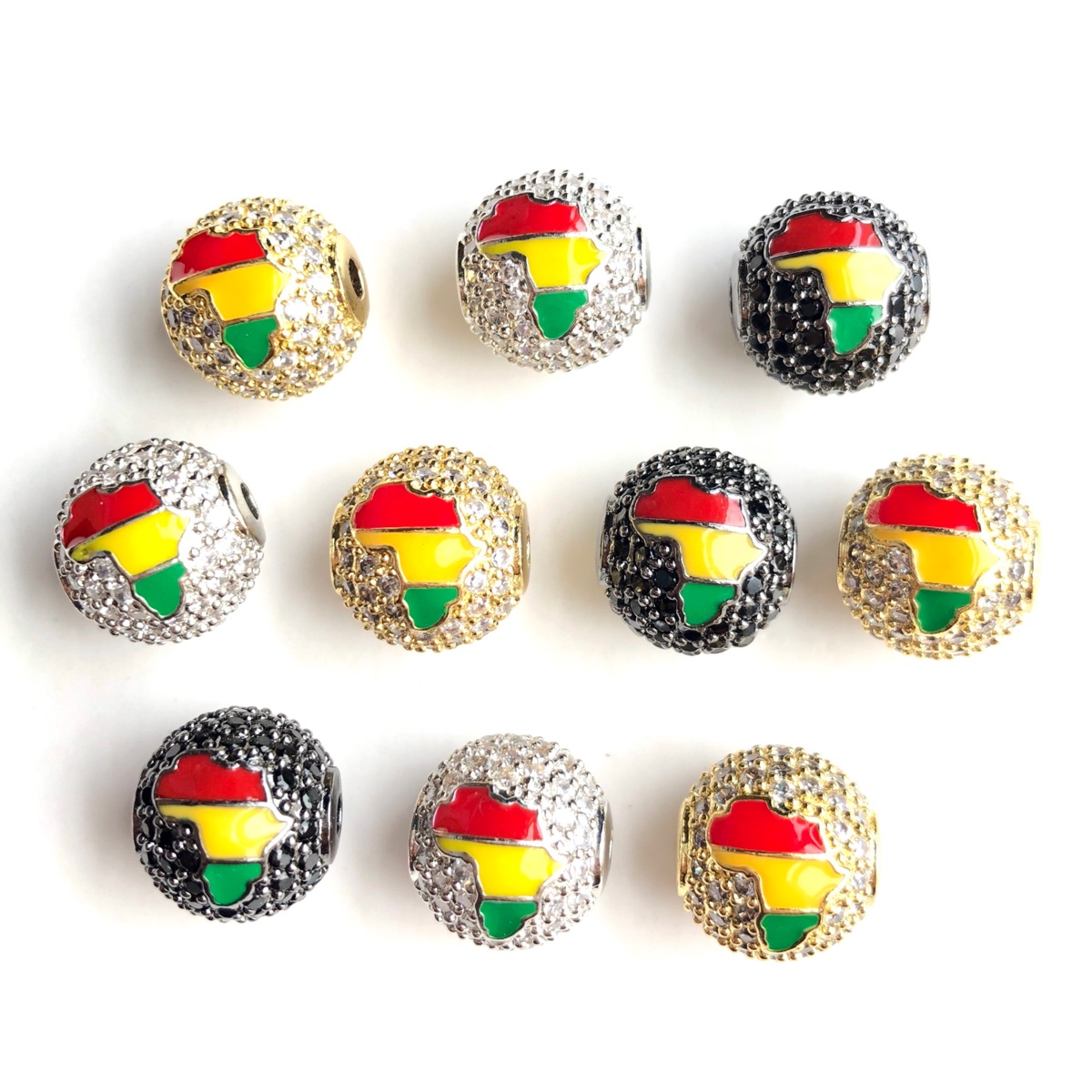 Jewelry Making History - 6개 12mm 빨강, 노랑, 초록 에나멜